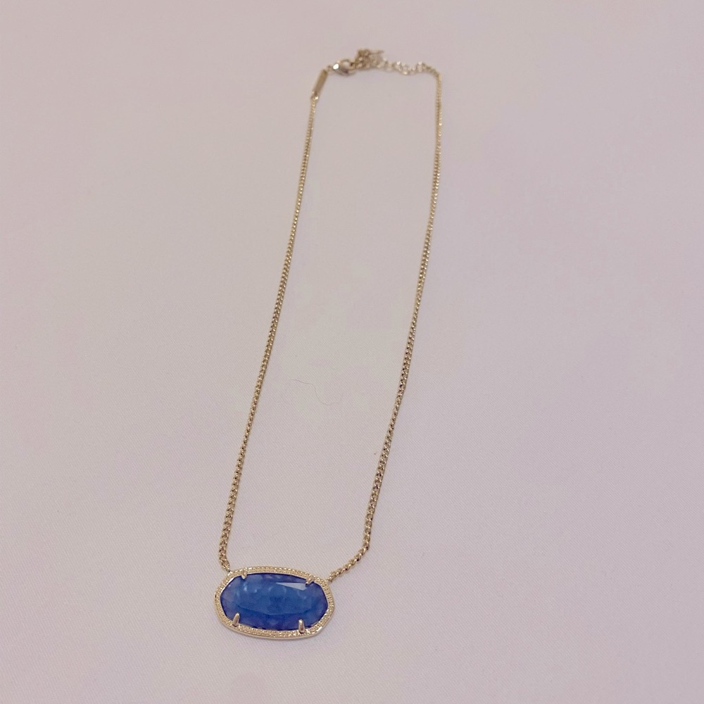 Kendra Scott gold necklace sky blue stone